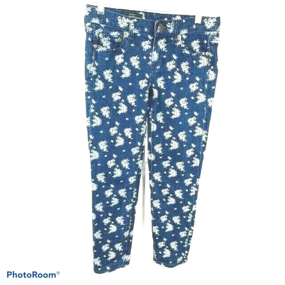 J. Crew Cropped Matchstick Women's Jeans Blue White Floral Cotton Blend Size‎ 26
